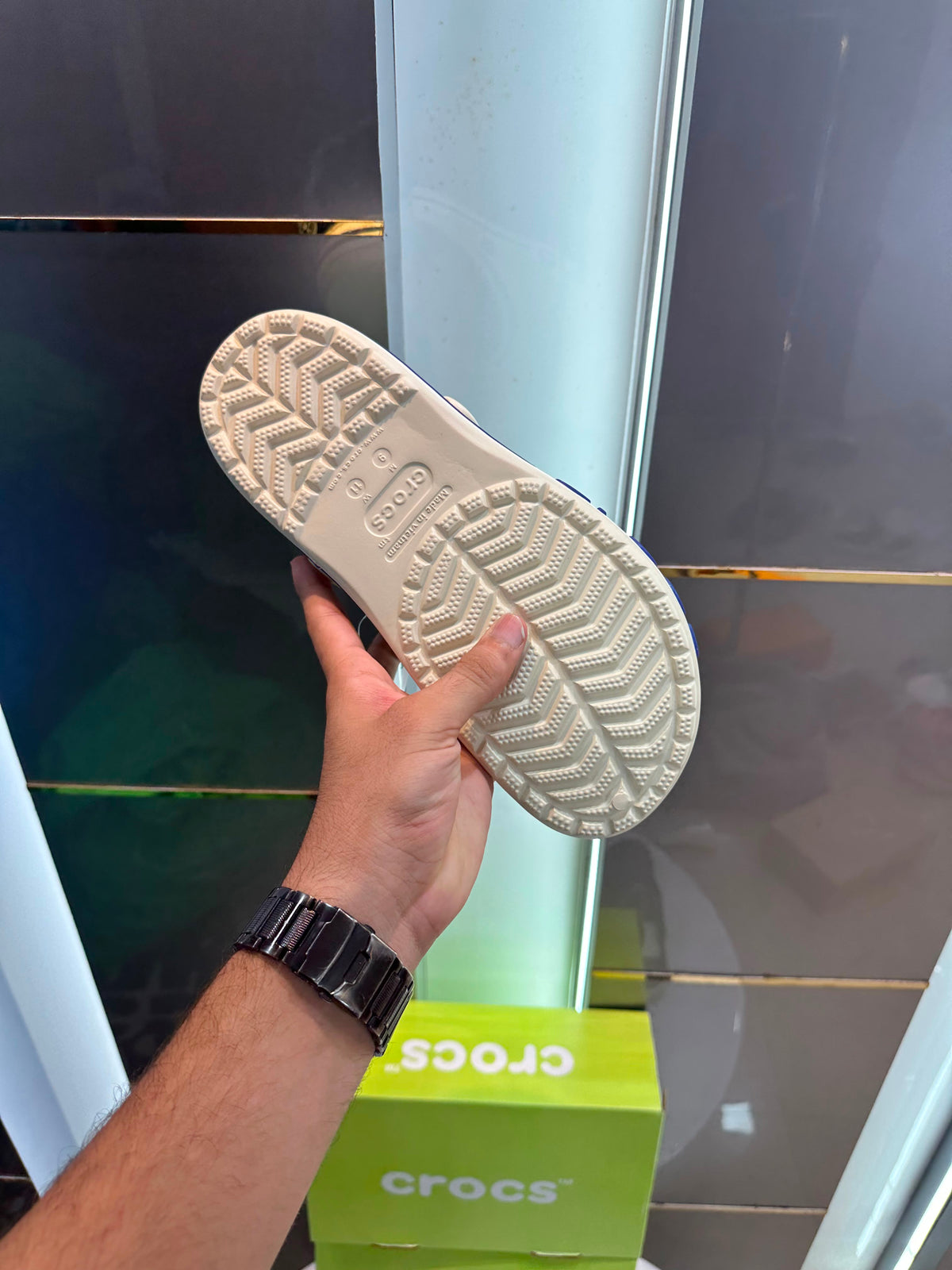 Croc Baya Band Cream Blue Slides Flip Flop For Men