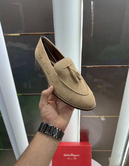 Salvatoree_Feragamo Beige Premium Wooden Sole Formal Loafer