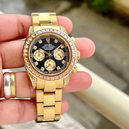 Rlx Daytona Diamond Gold Black Watch For Mens