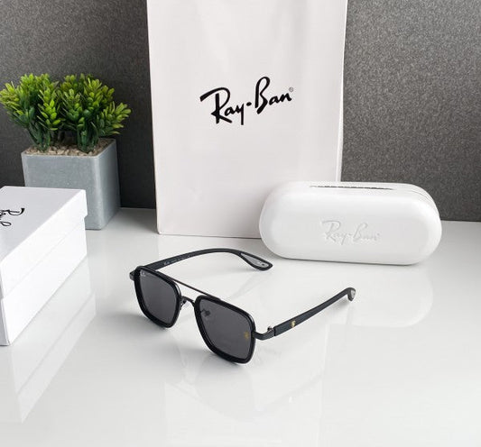 Black sunglasses with packaging on a white surface