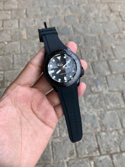 seeiko 5 premium luxury full  black smooth movement mens watch