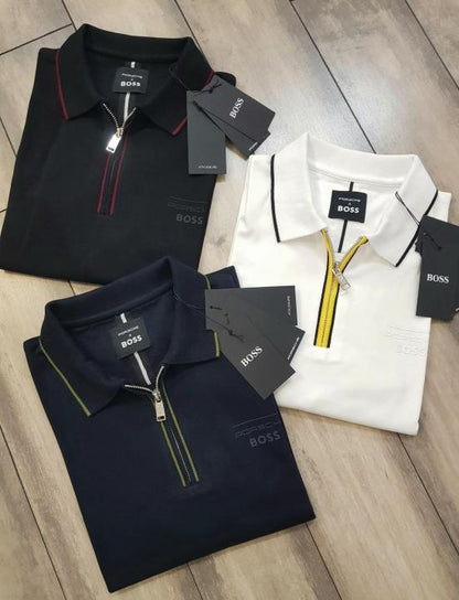 Boss_X_Porschee Edition Navy Zipper Collar Neck Premium Polo T-shirt F2914-NAVY