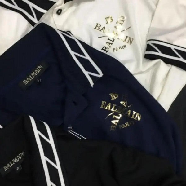 Balmlai_n Paris Logo Imported Navy Collar Neck Premium T-shirt F2831 - NAVY
