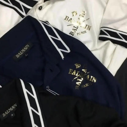 Balmlai_n Paris Logo Imported Navy Collar Neck Premium T-shirt F2831 - NAVY