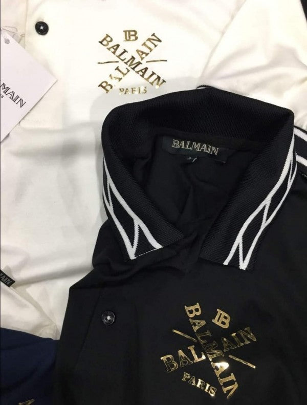 Balmlai_n Paris Logo Imported Navy Collar Neck Premium T-shirt F2831 - NAVY