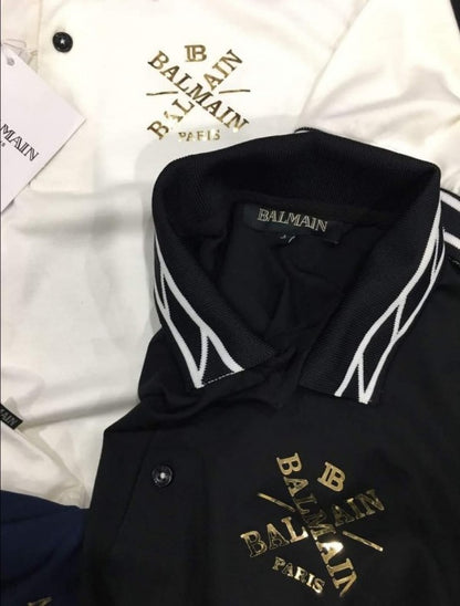 Balmlai_n Paris Logo Imported Navy Collar Neck Premium T-shirt F2831 - NAVY