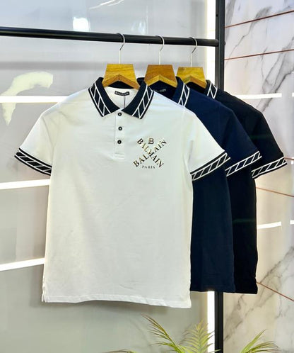 Balmlai_n Paris Logo Imported White Collar Neck Premium T-shirt F2831 - WH
