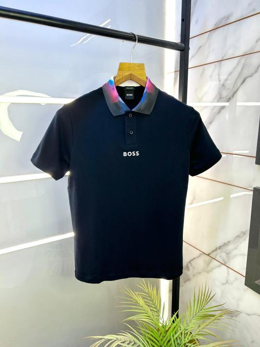 Hug_Boss Navy Premium Collar Neck Polo T-shirt F2640-NAVY