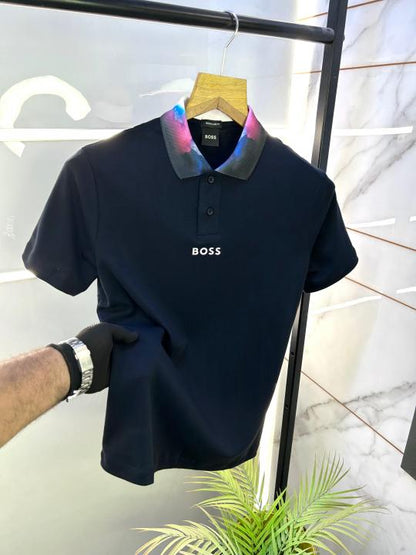Hug_Boss Navy Premium Collar Neck Polo T-shirt F2640-NAVY