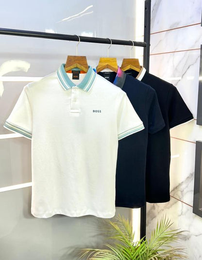 Hug_Boss Navy Premium Collar Neck Polo T-shirt F2640-NAVY