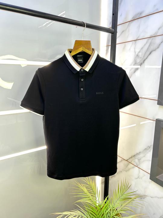 Hug_Boss Black Premium Collar Neck Polo T-shirt F2640-BLACK