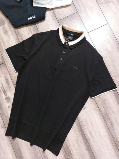 Hug_Boss Black Premium Collar Neck Polo T-shirt F2640-BLACK