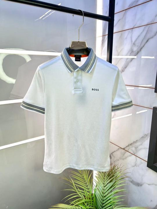 Hug_Boss White Premium Collar Neck Polo T-shirt F2640-WHITE