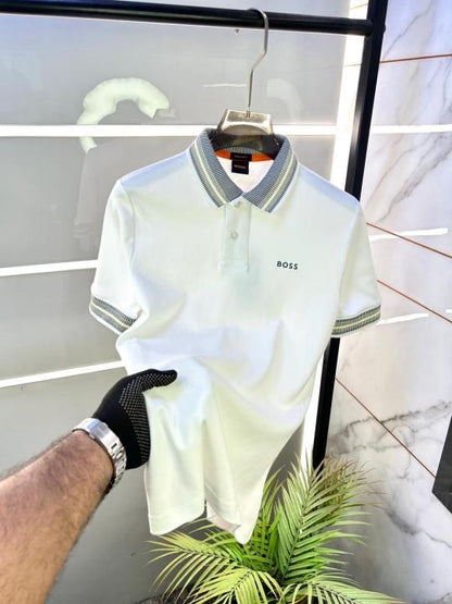 Hug_Boss White Premium Collar Neck Polo T-shirt F2640-WHITE