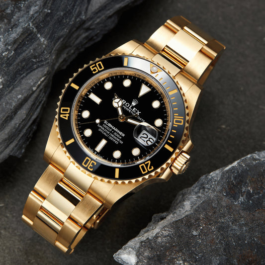 Rlx Submariner Gold Black Mens Watch