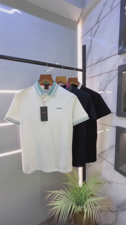 Hug_Boss White Premium Collar Neck Polo T-shirt F2640-WHITE