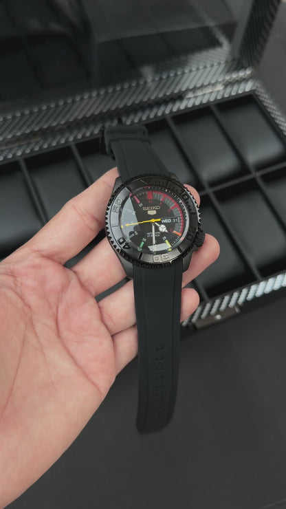 seeiko 5 premium luxury rainbow dial black smooth movement mens watch