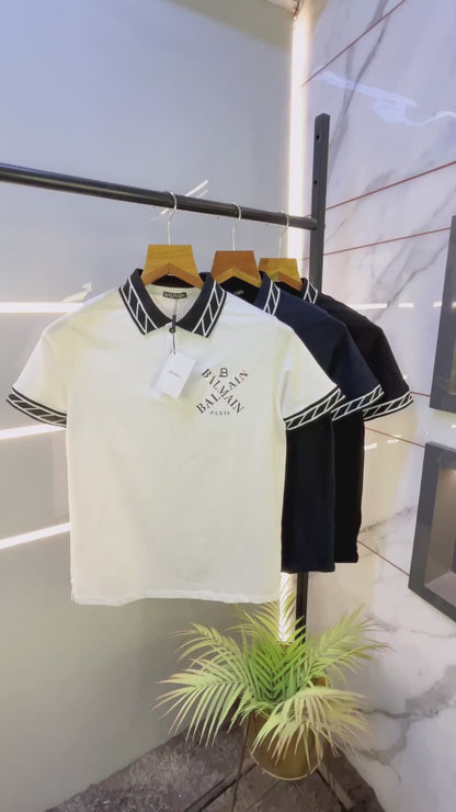 Balmlai_n Paris Logo Imported White Collar Neck Premium T-shirt F2831 - WH