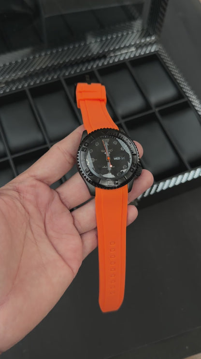 seeiko 5 premium luxury orange black smooth movement mens watch