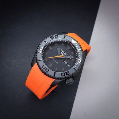 seeiko 5 premium luxury orange black smooth movement mens watch