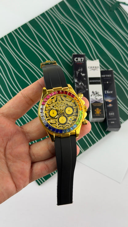Amazing Rlx_Tiger Rainbow Edition Watch With 3 Amazing Perfume Free
