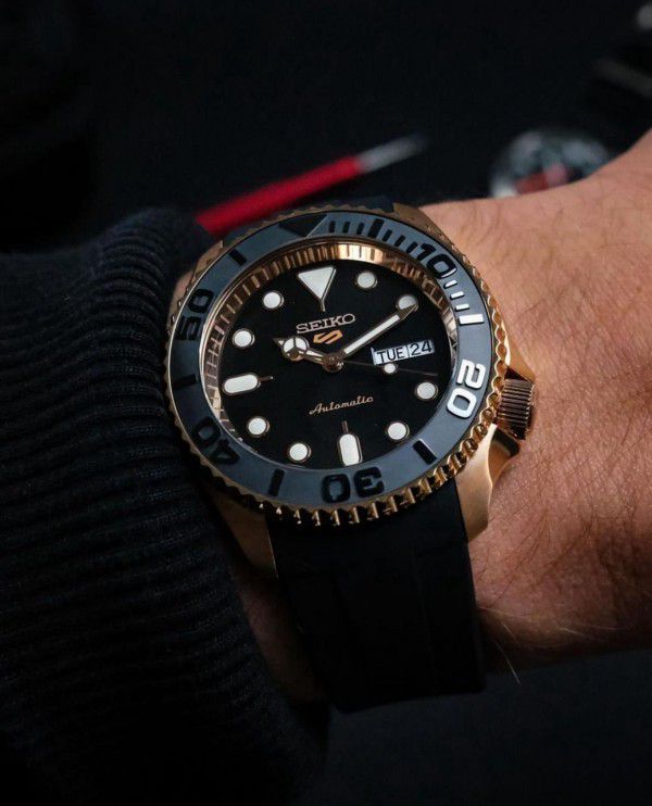 seeiko 5 premium luxury copper black smooth movement mens watch