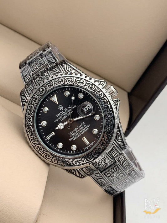 Rlx Vintage Silver Black Mens Watch