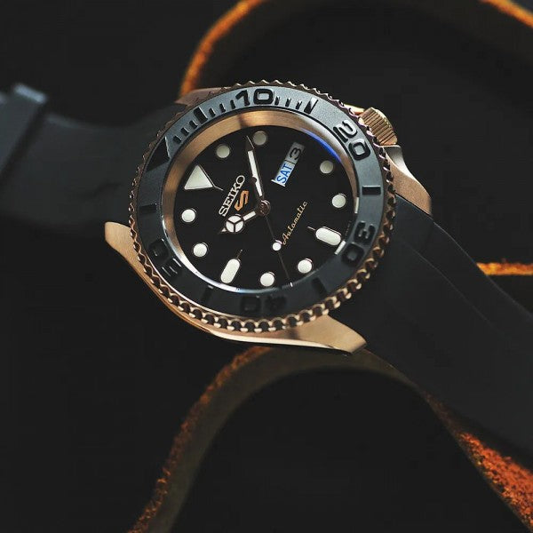 seeiko 5 premium luxury copper black smooth movement mens watch
