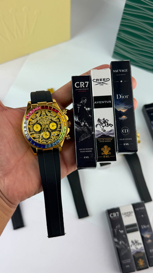Amazing Rlx_Tiger Rainbow Edition Watch With 3 Amazing Perfume Free