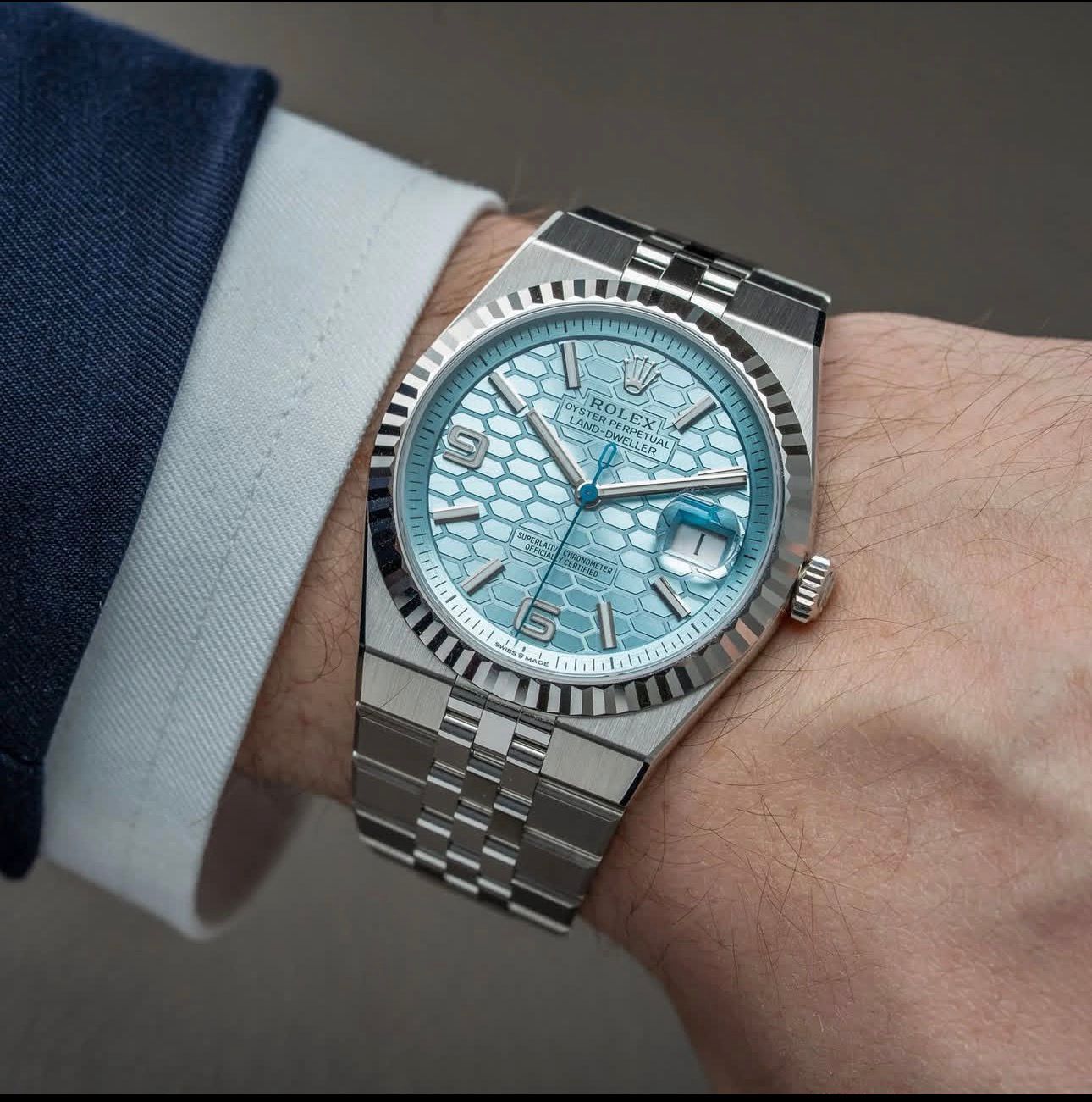 Luxury RLX Land Dweller Silver Blue Watch For Men