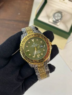 Rlx Vintage Silver Gold Green Mens Watch